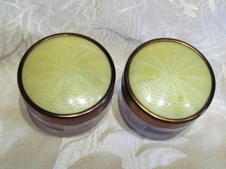 Vintage Vanity Jar Set Art Deco Powder Jars 1940s Guilloche Celluloid & Glass Trinket Holders For Discount