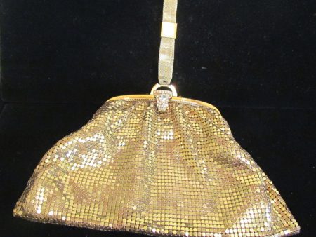 Whiting & Davis Mesh Purse Gold Rhinestone Vintage Wristlet Purse Wedding Purse Bridal EXCELLENT CONDITION For Cheap