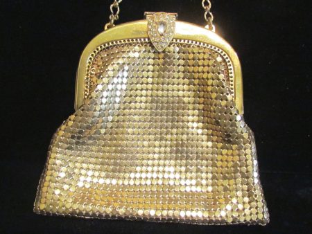 Rhinestone Whiting & Davis Purse 1930s Gold Mesh Art Deco Wedding Bridal Bag For Discount