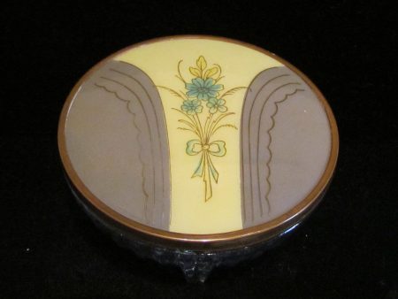 Art Deco Powder Jar 1940s Celluloid & Glass Powder Box In Excellent Condition Supply