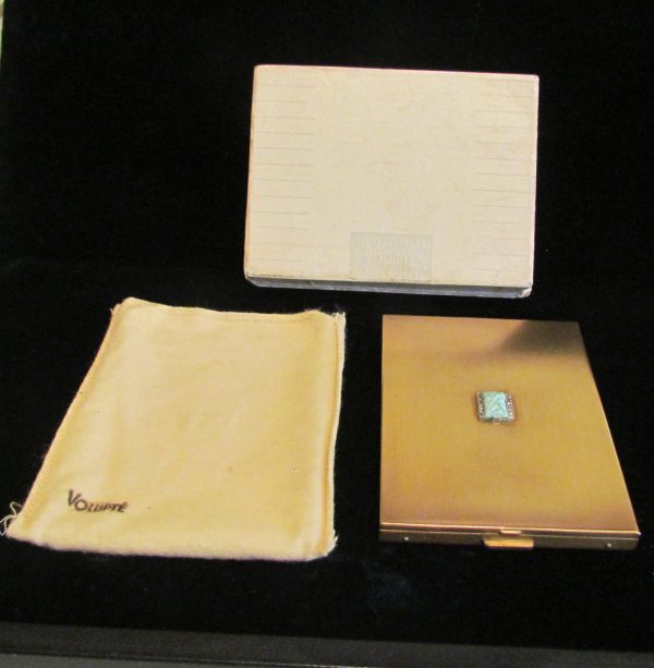 1950 s Volupte Cigarette Case Gold Rhinestone Ladies Business Card Case on Sale