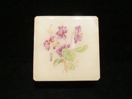 Alabaster Italian Hand Craved Box Hand Painted Purple Flowers Vintage Trinket Or Jewelry Box Cheap