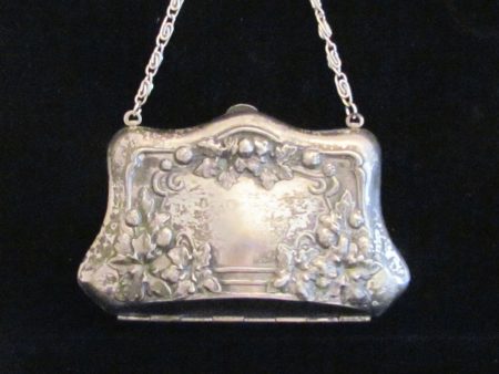 Silver Victorian Compact Purse 1900s Coin Purse Antique Change Wristlet Purse Hot on Sale