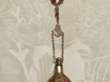 Chatelaine Perfume Bottle Necklace Vintage Gold Enamel One Of A Kind Beaded Necklace Discount