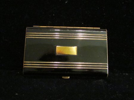 Hudnut Black Enamel Compact Art Deco Gold Powder Makeup Compact 1930s Sale