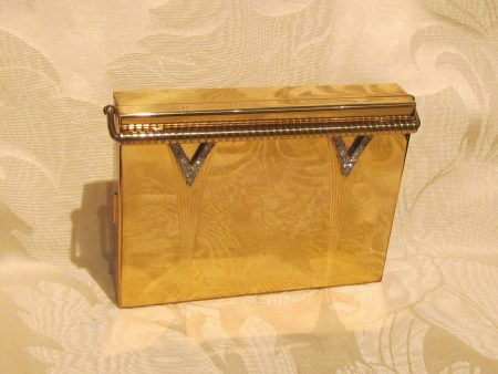 Volupte Compact Purse Art Deco Rhinestone Gold And Moire Unused Online Hot Sale