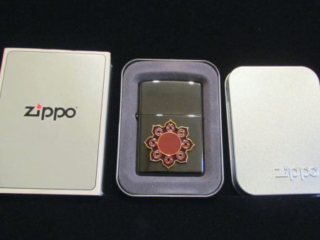 Vintage Zippo Bronze Lighter USA Sealed Unused Pocket Lighter In Original Metal Case Red Enamel Accents Unique on Sale