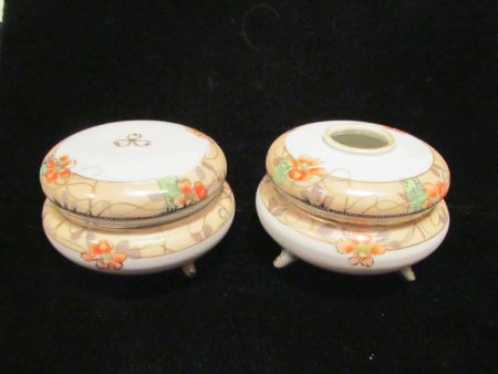 1920s Nippon Powder Jar And Hair Receiver Set Gilded Hand Painted Vanity Set Powder Box For Cheap