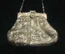 Art Deco Purse 1930s Whiting Davis Rhinestone Silver Mesh Handbag Wedding Bridal Bag Discount