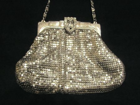 Art Deco Purse 1930s Whiting Davis Rhinestone Silver Mesh Handbag Wedding Bridal Bag Discount