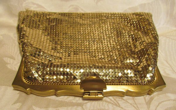 Whiting Davis Gold Mesh Clutch Purse 1930s Mint Unused Sale