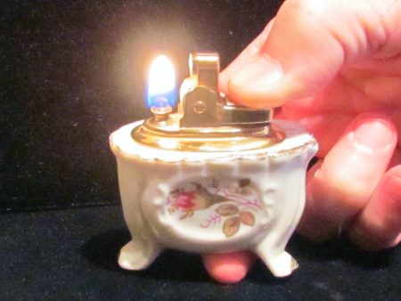 Vintage Porcelain Table Lighter Floral Ceramic Tabletop Lighter Hand Painted Working Discount