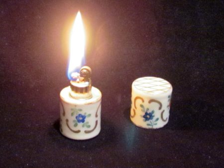 France Porcelain Lighter Vintage Ceramic Table Top Lighter Hand Painted Floral Working on Sale