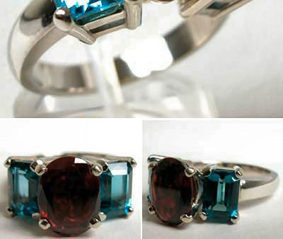 14Kt White Gold 2.70ct Garnet & 2.75ct Blue Topaz Ring High Fashion Bruce Magnotti Cocktail Ring Fine Jewelry Size 6 1 4 Online