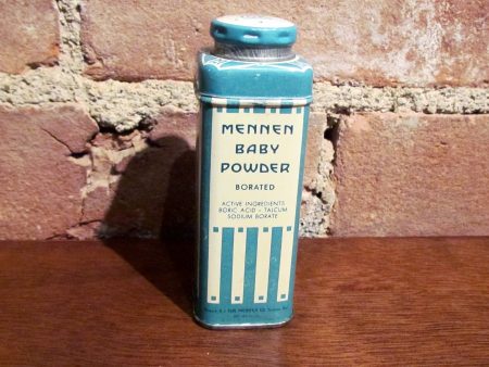 Mennen Baby Powder Tin Vintage 1930 s Lithograph Talcum Can Full Supply