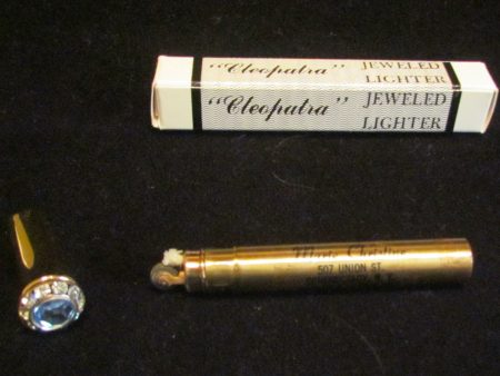 Gold Rhinestone Lighter Ladies Lipstick Lighter Vintage Cleopatra Jeweled Tube Lighter In Original Box Cheap