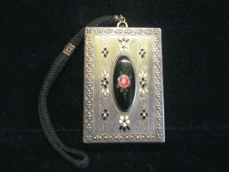 1900s Silver Compact Wristlet Purse Enamel Powder Rouge Lipstick Mirror Dance Purse Hot on Sale