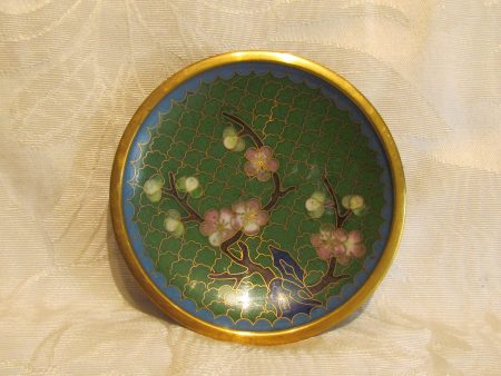 Asian Cloisonne Ashtray Cherry Blossom Small Enamel Dish Display Plate Online now