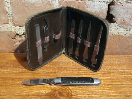 Rare Genuine Alligator Leather Men s Travel Tool Kit w Pocket Knife For Cheap