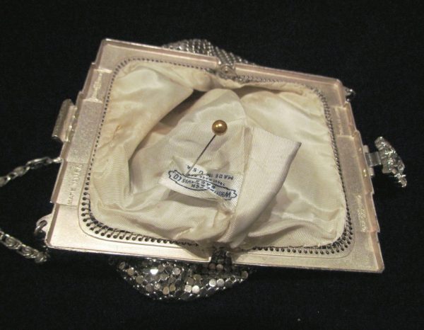 Art Deco Purse 1930s Whiting Davis Rhinestone Silver Mesh Handbag Wedding Bridal Bag Discount