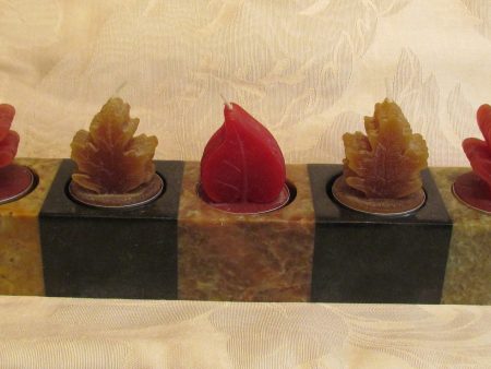 Genuine Soapstone Candle Holder 5 Tea Light Soap Stone Holder With Leaf Candles For Discount