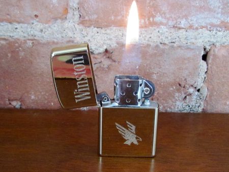 Winston Pocket Lighter 1990s Eagle Flip Top Windproof Gold Lighter Working Online Sale