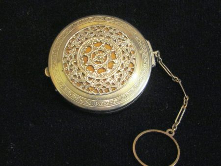 1920s German Silver Filigree Compact Powder And Mirror Finger Ring Compact Purse Online now