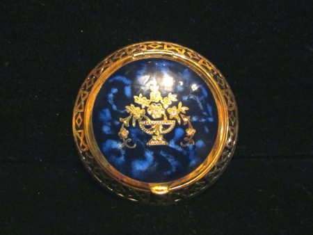 1930s Blue Guilloche Compact Gold Gilt Powder Rouge Mirror Compact Unused Excellent Condition on Sale