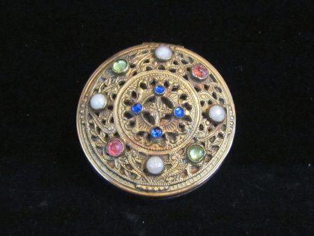 Jewel Filigree Compact E & J Bass NY Antique Jeweled Powder Mirror Compact Online Hot Sale