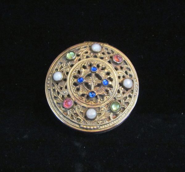 Jewel Filigree Compact E & J Bass NY Antique Jeweled Powder Mirror Compact Online Hot Sale