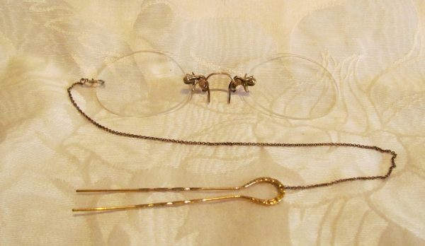 12Kt GF Pince Nez Eyeglasses Victorian Spectacles 1800s SHUR-ON Ladies Glasses With Hairpin & Case Hot on Sale