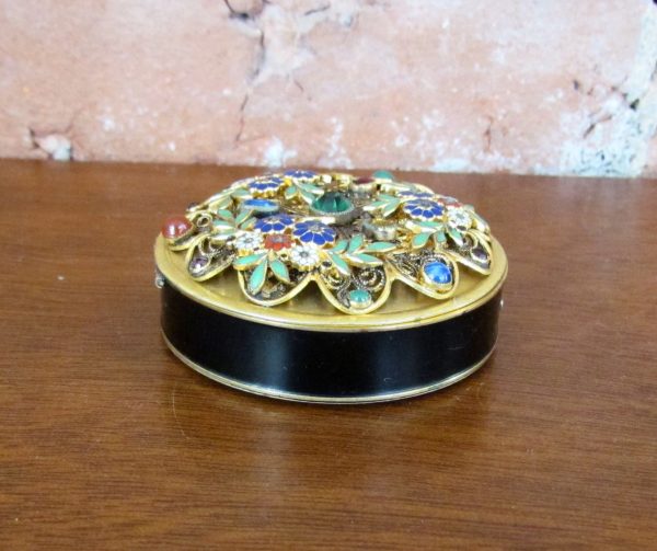 Victorian Gold Jeweled Enamel Compact Antique Floral Design Online Hot Sale