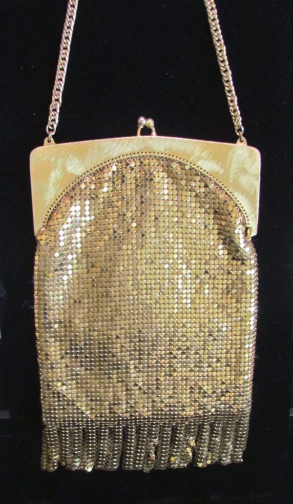 Art Deco Whiting & Davis Gold Mesh Purse 1940 s Flapper Evening Handbag Unique Sale