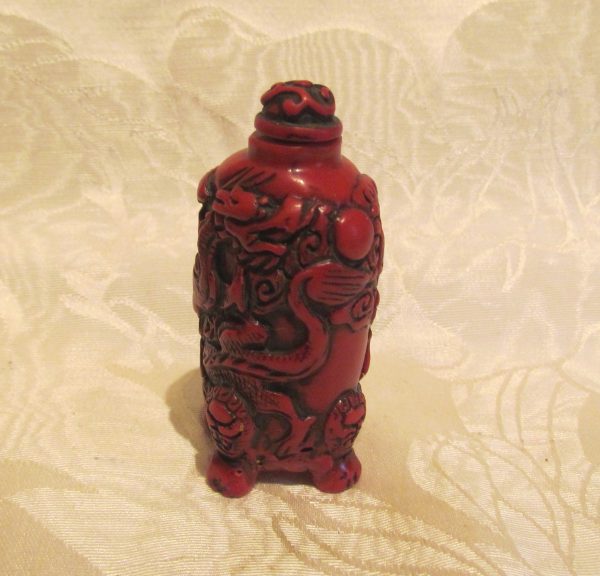 Carved Cinnabar Chinese Perfume Bottle Asian Snuff Holder Supply