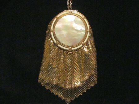 Evans Gold Mesh Mother Of Pearl Compact Purse 1930s Rare Bridal Wedding Bag For Sale