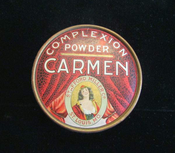 1930s Carmen Powder Box Vintage Complexion Powder Box Red Vanity Accessory Full Unused Rare Supply