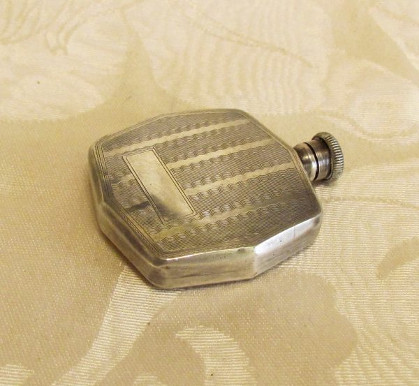 Antique Flask Perfume Bottle 1910s Edwardian Silver Snuff Bottle Blank Cartouche on Sale