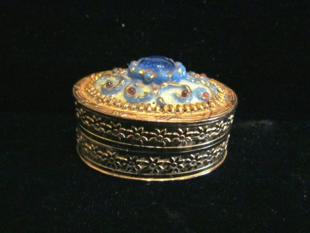 Jeweled Powder Box Compact Or Pill Box Blue & Red Enamel Online