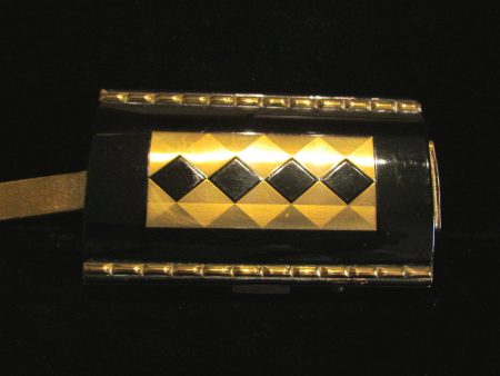 Black & Gold Enamel Compact Purse Art Deco Cigarette Case 1930 s Mesh Wristlet Purse Online now