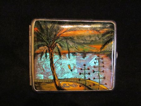 1930s Butterfly Wing And Snake Skin Cigarette Case Tropical Theme Excellent Condition on Sale