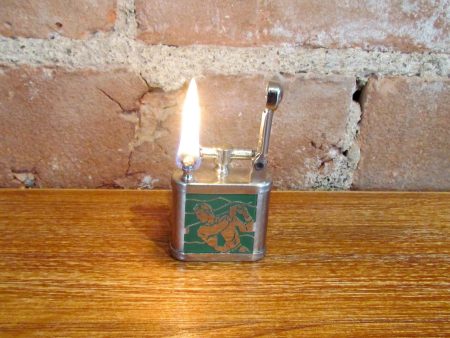 1930 s Lift Arm Lighter Green Enamel Gentleman Golfing Blank Cartouche on Sale