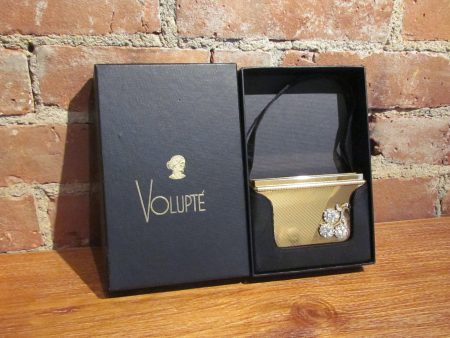 Volupte Purse & Cigarette Case 1950 s Lip Lock Gold Rhinestone Moire Purse For Cheap