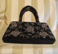 Vintage Black Beaded Purse Black Iridescent Floral Bead Bag Formal Mint Condition Sale