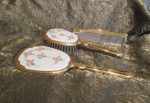 1930 s Guilloche Vanity Set Vintage Dresser Set Enamel Brush Mirror & Comb Rare Sale