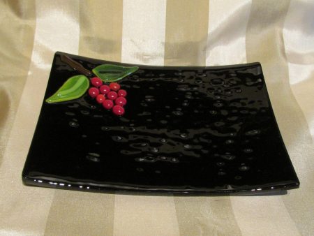 Handmade Black Glass And Red Berry Decorative Plate Serving Dish Cheap