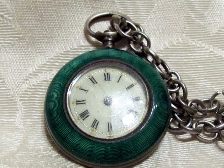 Steampunk Green Guilloche Watch Fob Art Deco Pendant Necklace Non Working Watch For Sale