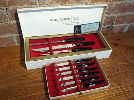 Vintage Regent Sheffield Cutlery Set Mid Century Steak Knifes Boxed Complete Hot on Sale