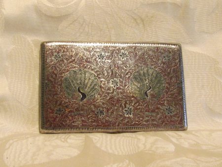 Trench Art Cigarette Case Peacock Alpaca Silver Case 1940s Enamel Business Card Holder Online