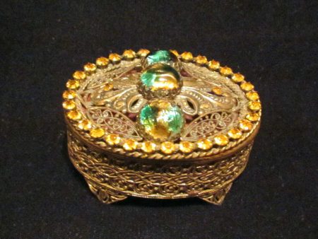 Vintage Filigree Jeweled Trinket or Jewelry Box Hot on Sale