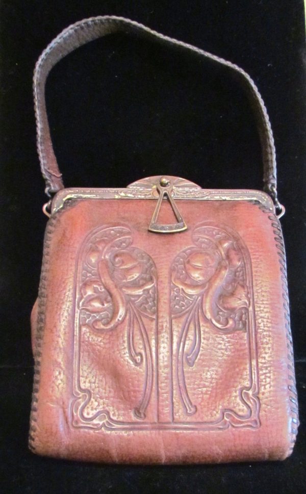 1910 s Leather Purse Tooled Handbag Art Nouveau Purse Vintage Purse Antique Leather Handbag Supply